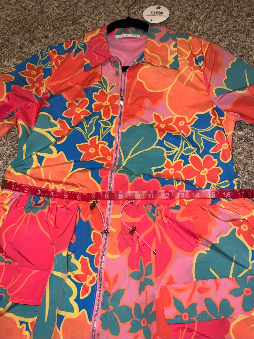 KARLIE Large Floral Weekend Cinch Waist Dress Size M -Super flattering and cute! - Picture 14 of 15